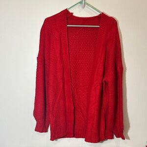 Chunky Red Cable Knit Cardigan Sweater